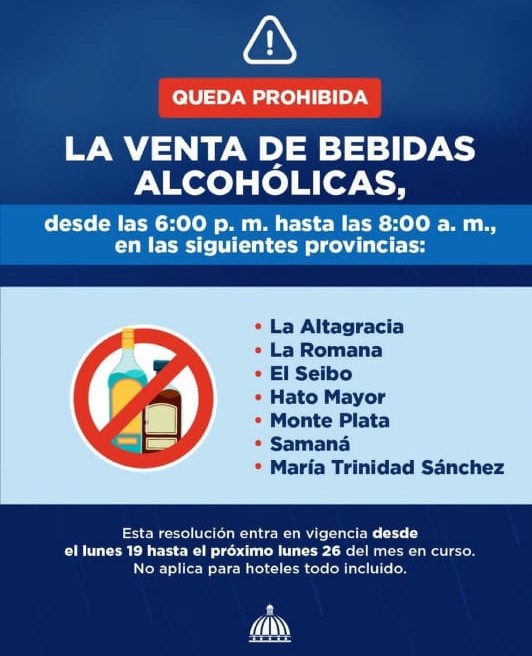 Interior y Policía y de Salud Pública emiten resolución conjunta que reduce el horario para la venta de bebidas alcohólicas en las provincias más afectadas por el huracán Fiona