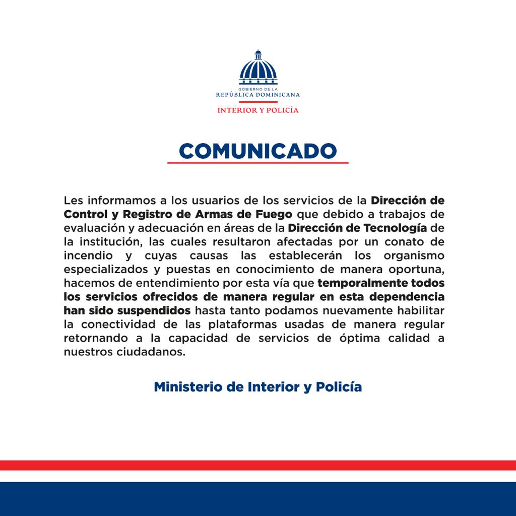 Comunicado Suspension De Servicios De Control Y Registro De Armas De