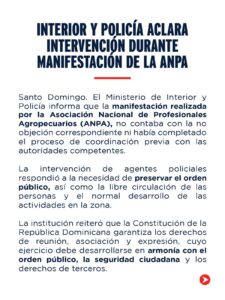 Interior y Policía aclara intervención policial durante manifestación de la ANPA